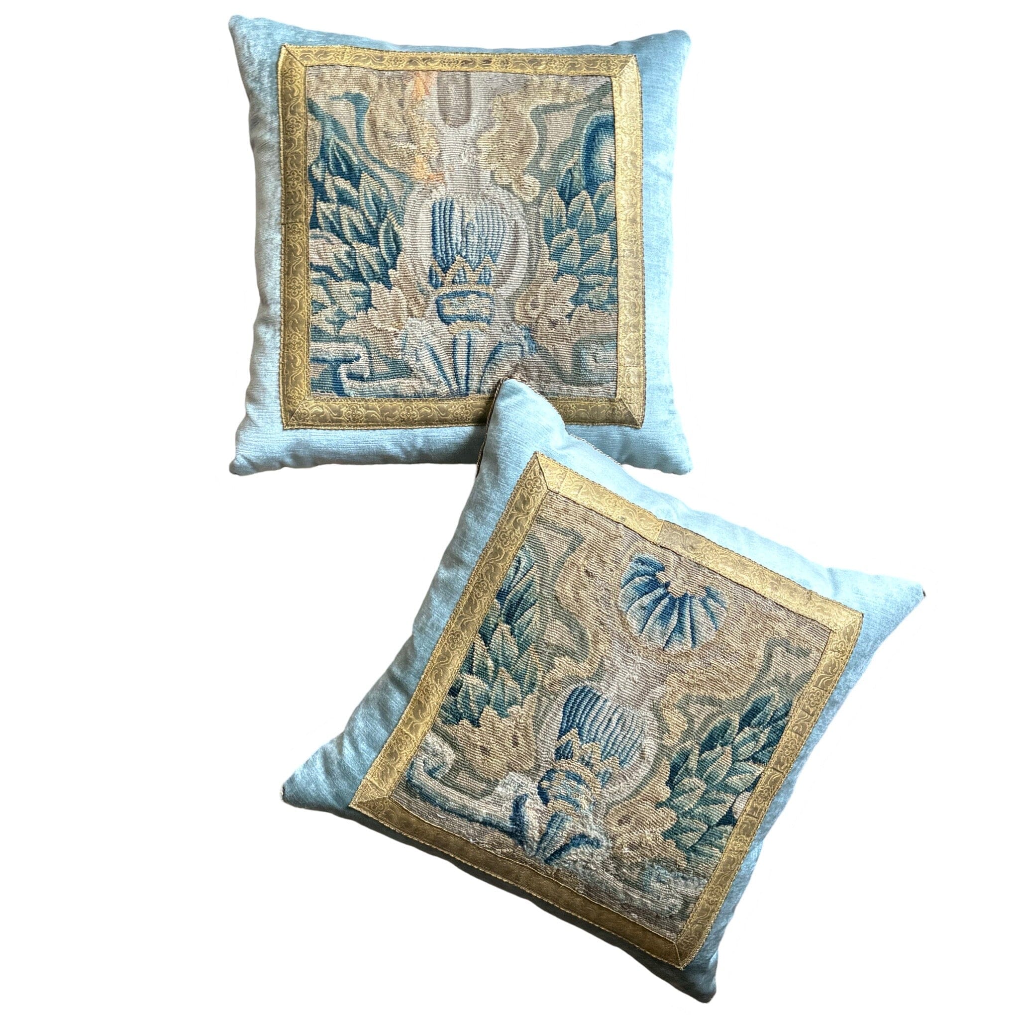 Antique Tapestry Fragment (#T092924B | 20 1/2 x 20 1/2") New Pillows B. Viz Design