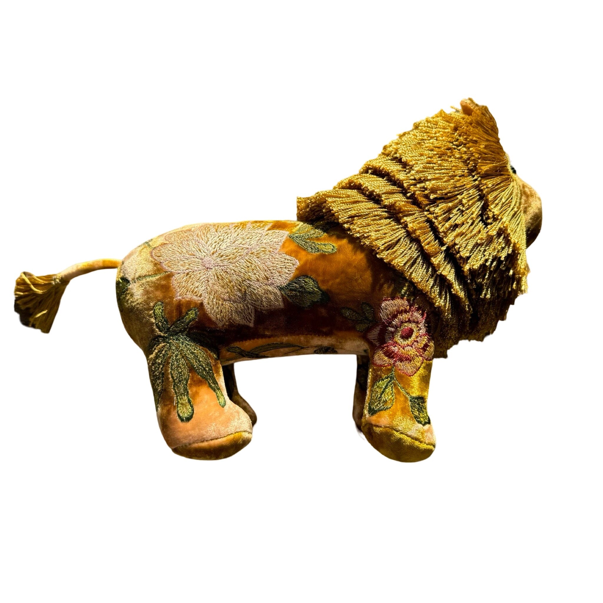 BOUQUET Hand Embroidered on Silk Velvet Shaded Yellow Lion Objet d'Art Anke Drechsel