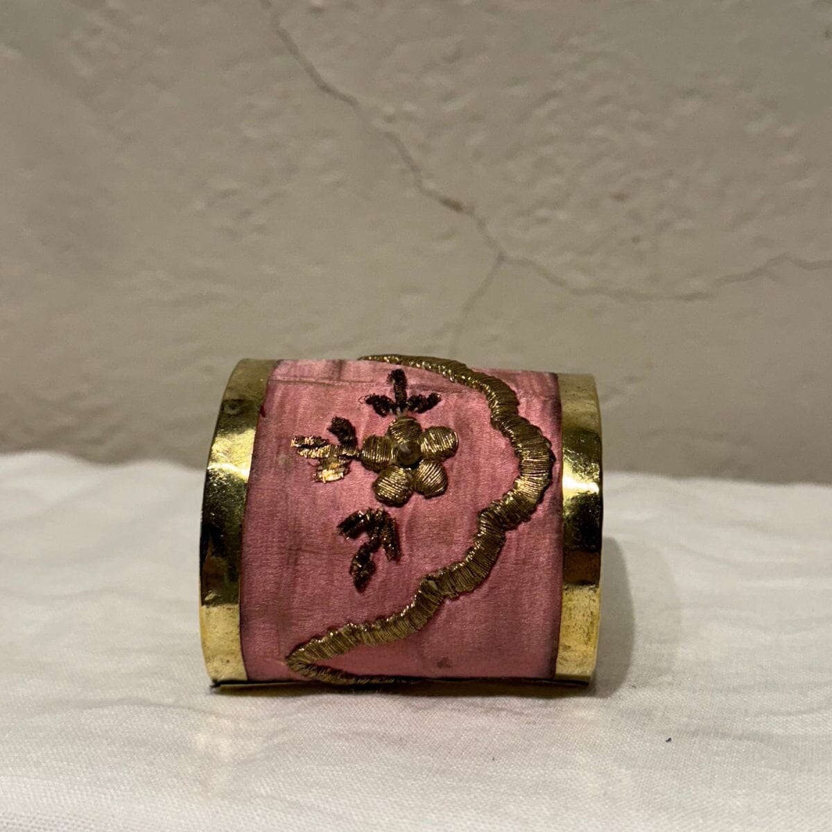 Brass Cuff Made with Antique Ottoman Empire Embroidery | Assorted Bracelet Eyup Gunduz Cuff G | Pink and Gold