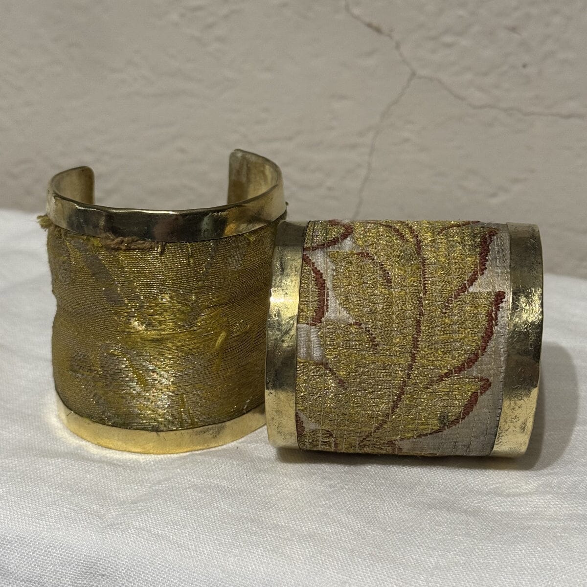 Brass Cuffs Made with Antique Ecclesiastic Vestment Material Bracelet Eyup Gunduz
