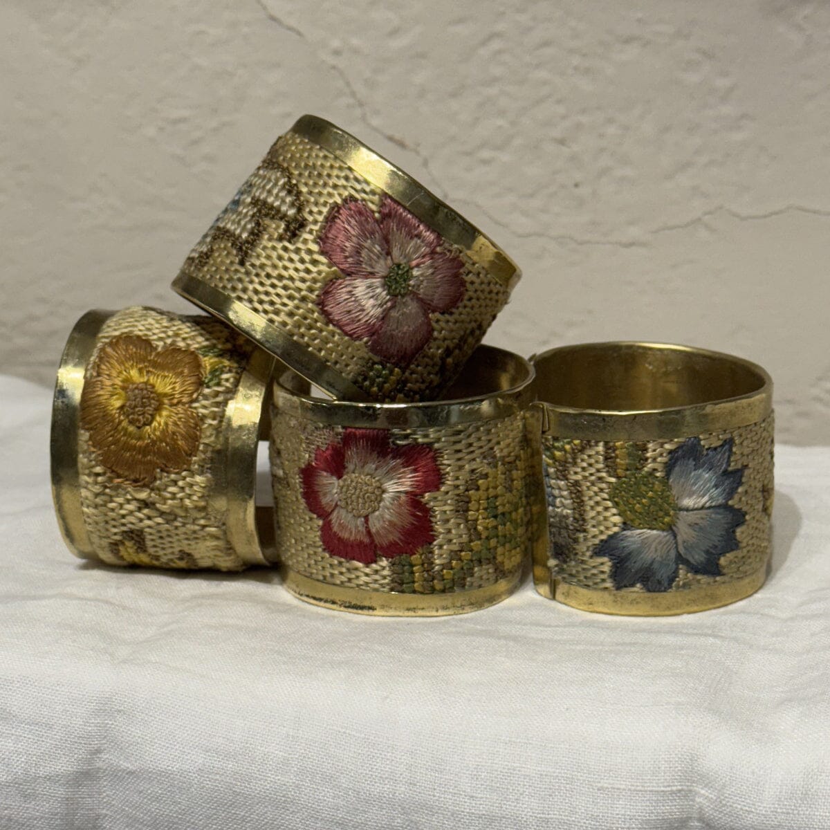 Brass Cuffs Made with Vintage European Needlepoint Bracelet Eyup Gunduz