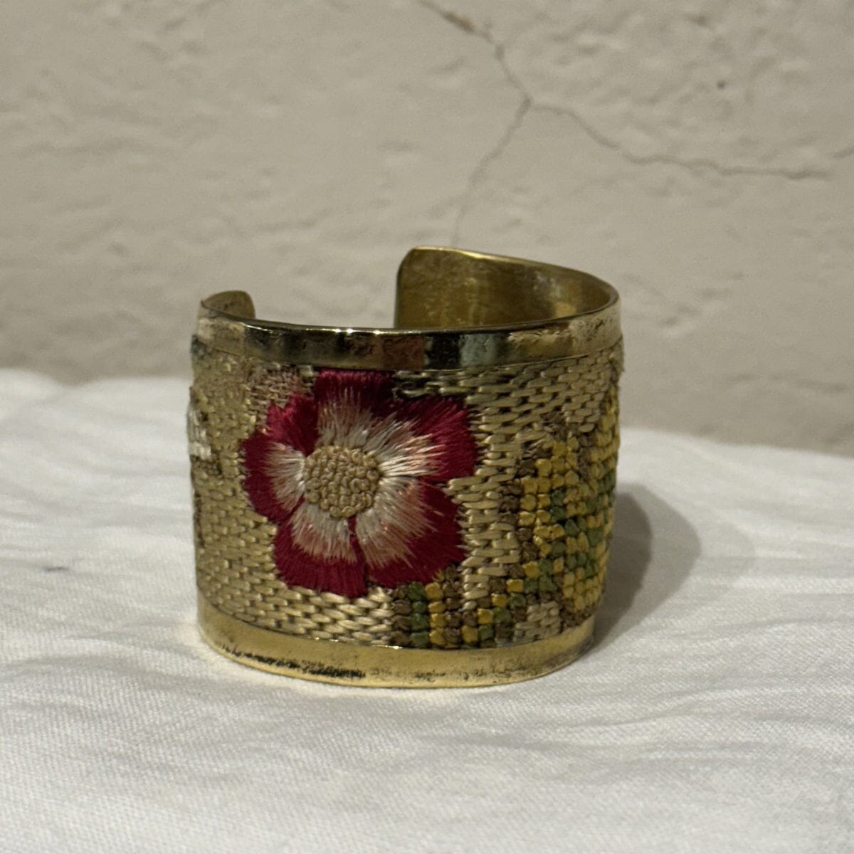 Brass Cuffs Made with Vintage European Needlepoint Bracelet Eyup Gunduz Cuff A