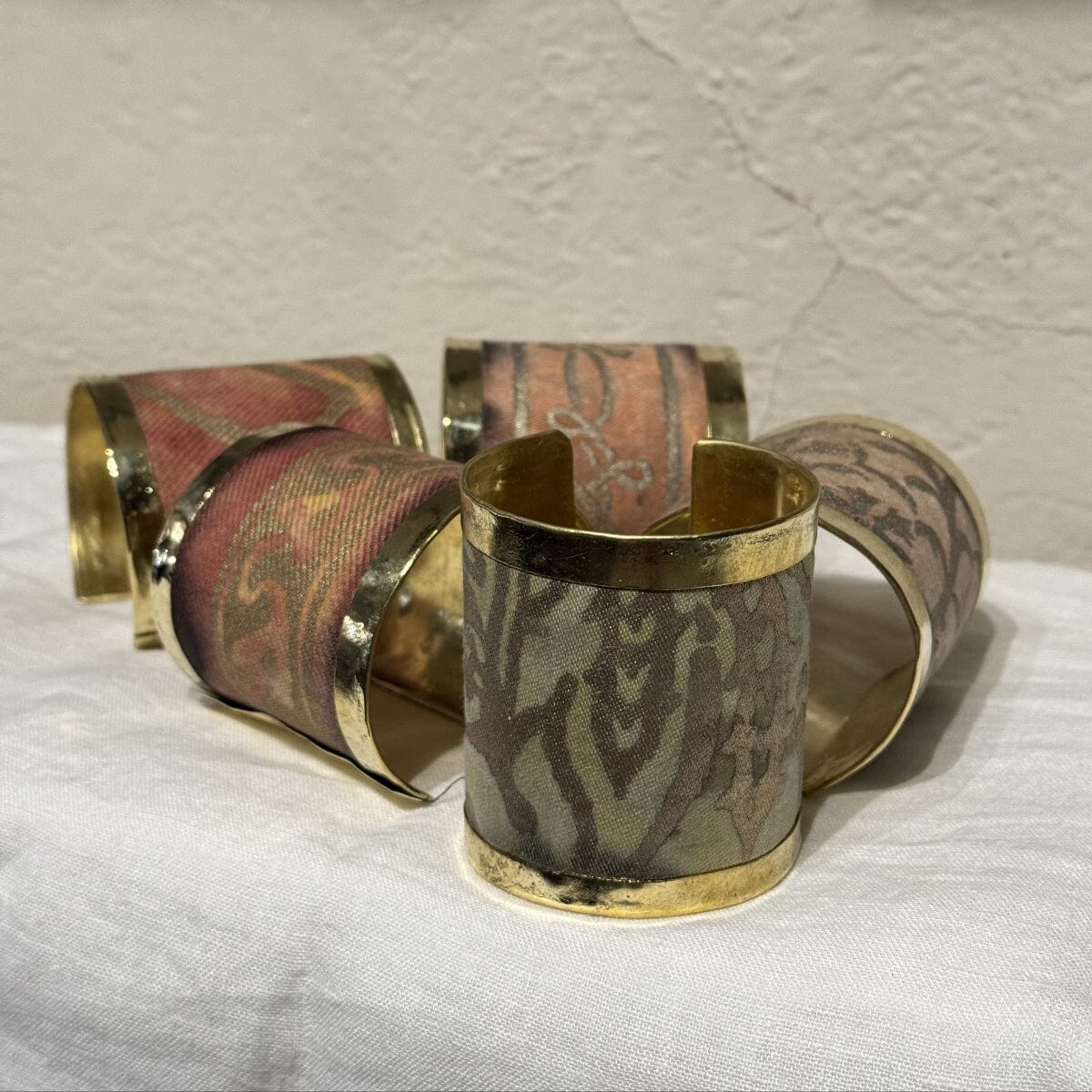 Brass Cuffs Made with Vintage Fortuny Material | Assorted Bracelet Eyup Gunduz