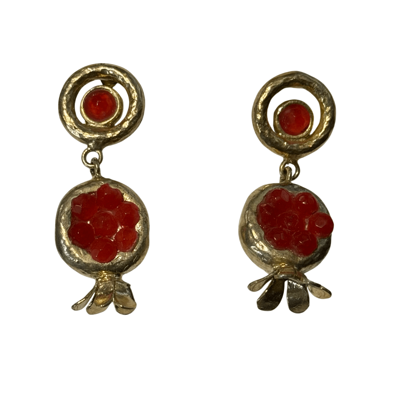 Decorative Brass Statement Earrings Earrings Eyup Gunduz Red