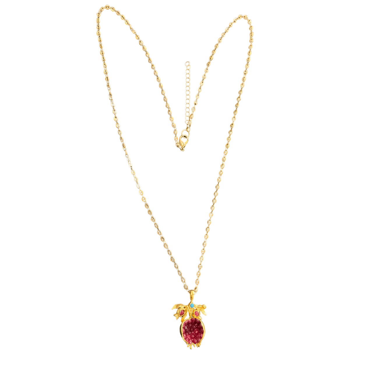 Delicate Chain Necklace with Red Seed Pomegranate Pendant Necklace Eyup Gunduz