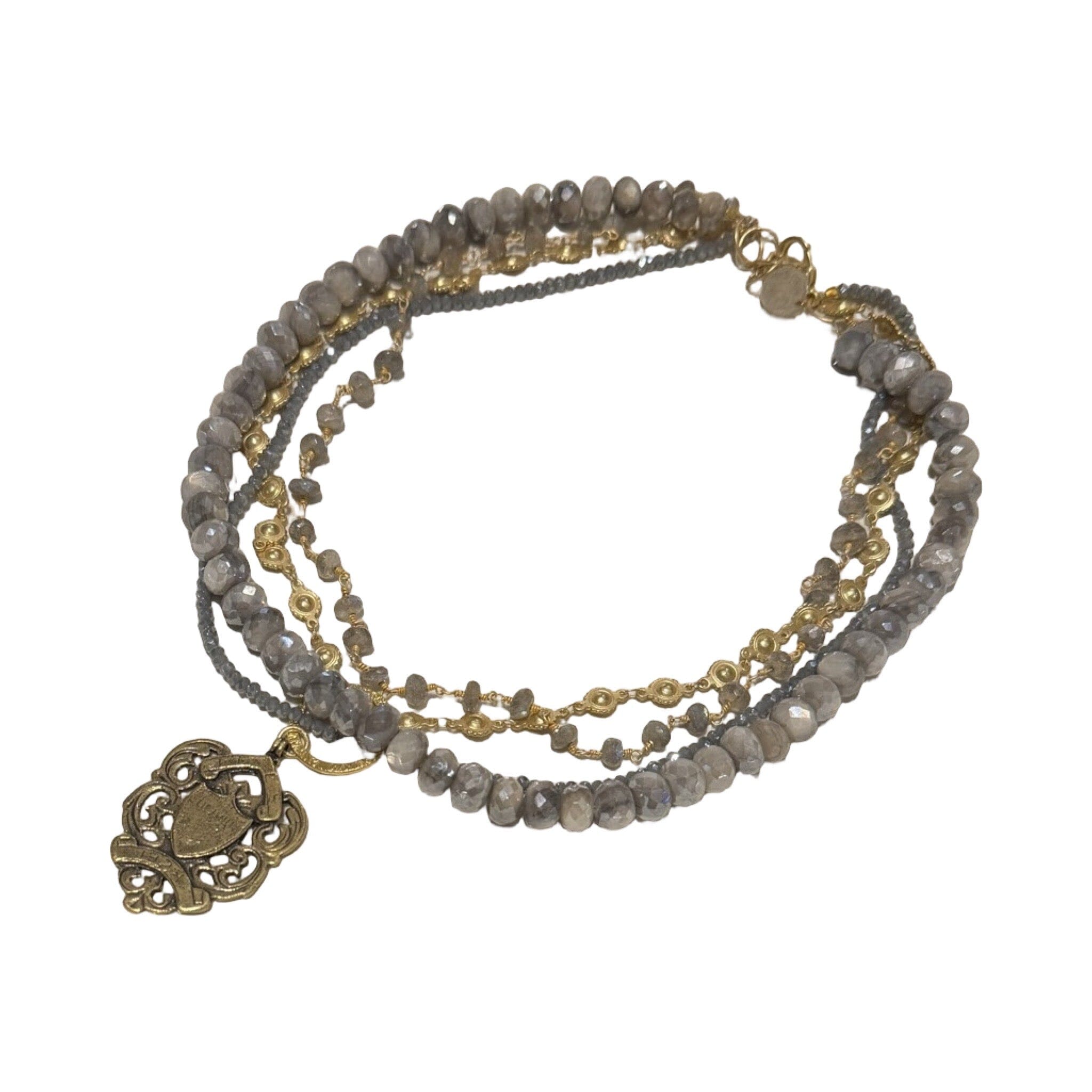 Flaneur Necklace with Shield Charm Pendant New Jewelry Bittersweet designs Grey Moonstone