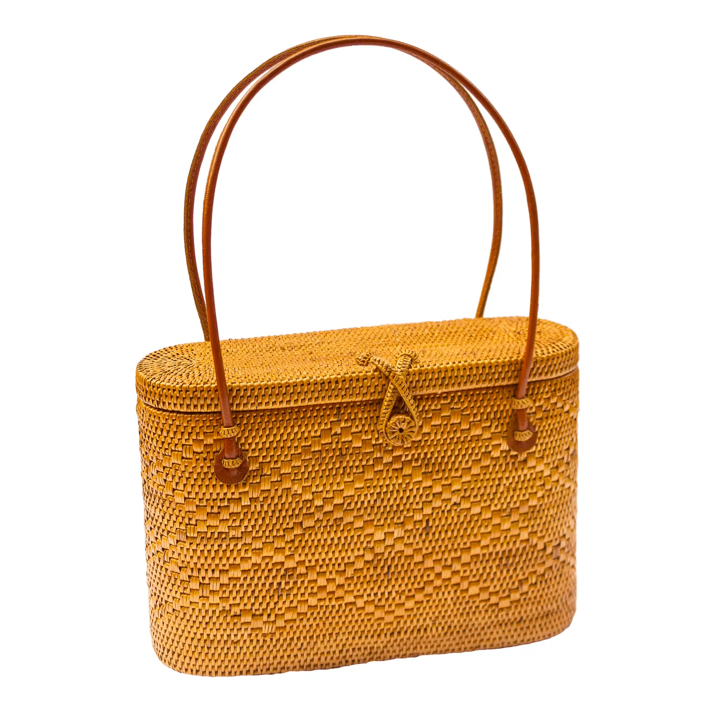 Flat Top Rattan Basket Shoulder Tote Bag Tote The Artisan and Company