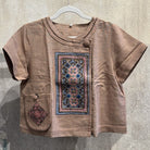 Flax Linen Snap Button Shirt with Vintage Hmong Batik and Embroidery Shirt Bangkok Coffee | Large