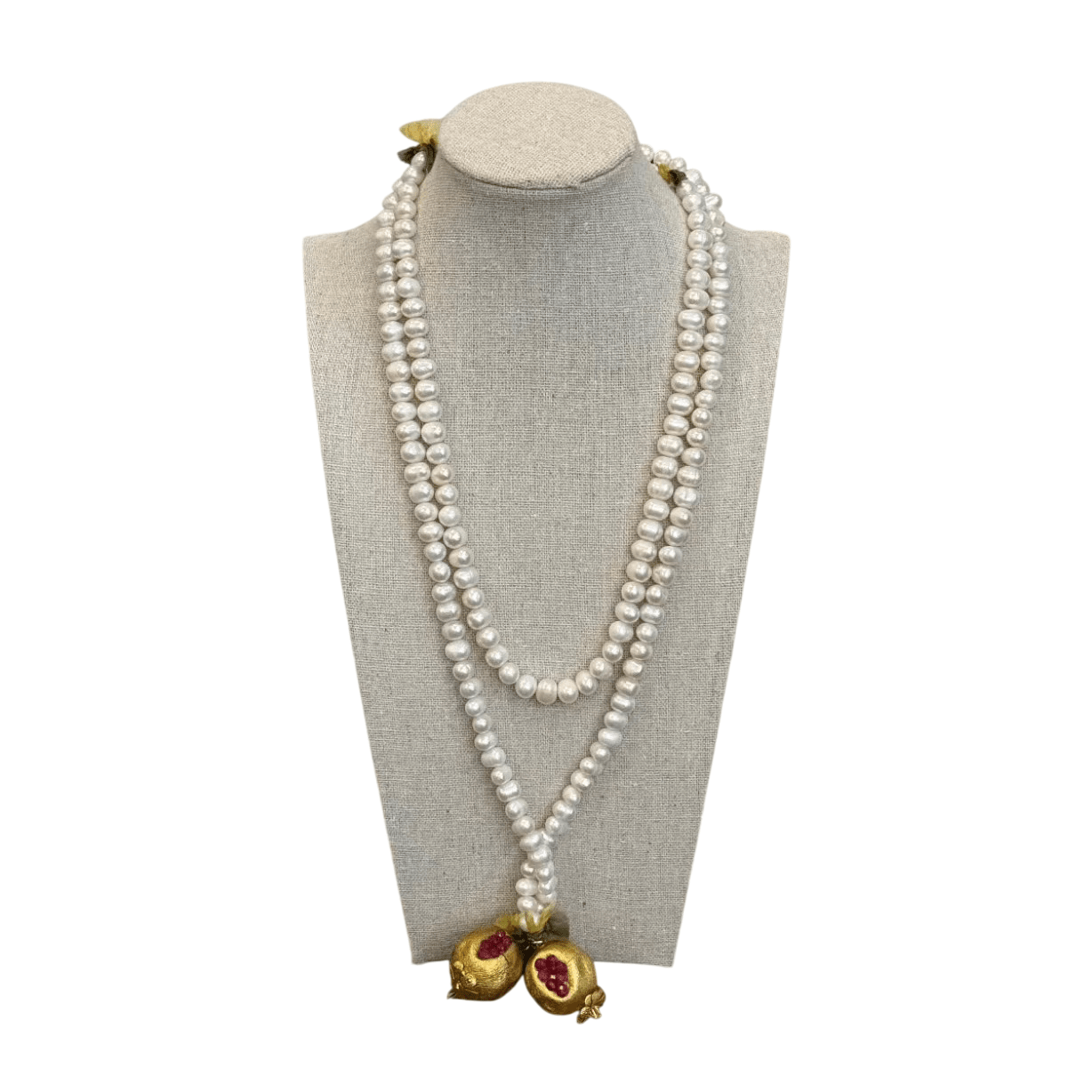 Freshwater Pearl Beaded Lariat Necklace with Pomegranate Pendants Necklace Tribal Tent