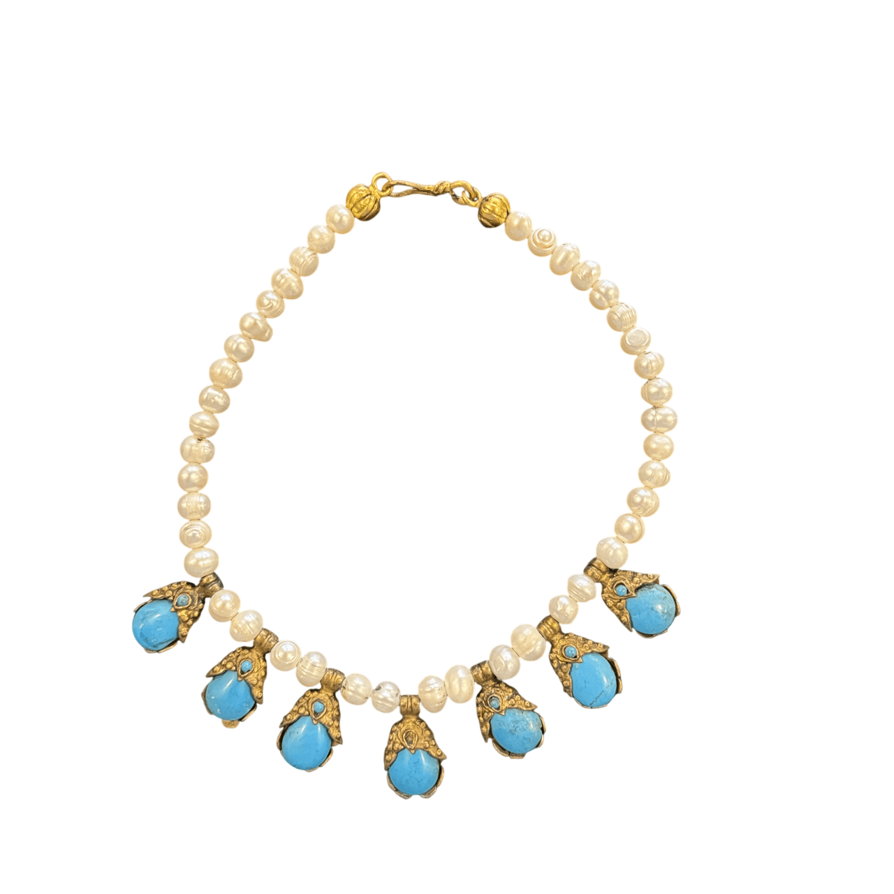 Freshwater Pearl Necklace with Turquoise Pendants Necklace Eyup Gunduz B