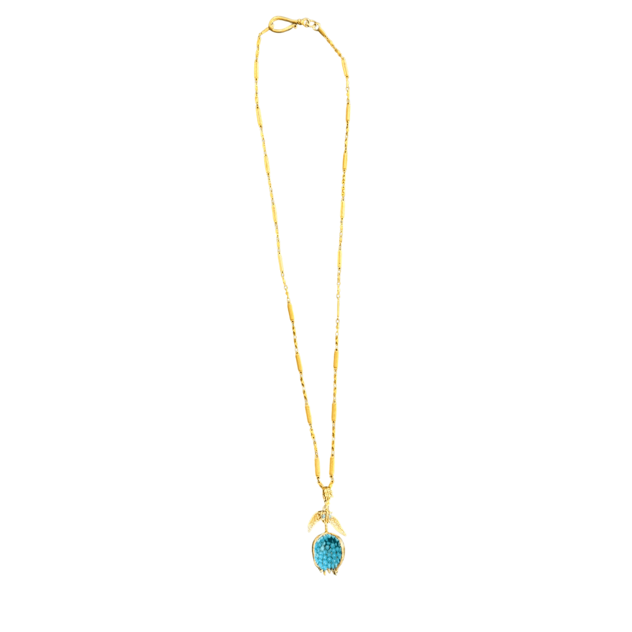 Gold and Turquoise Pomegranate Pendant on Gold Chain Necklace Eyup Gunduz