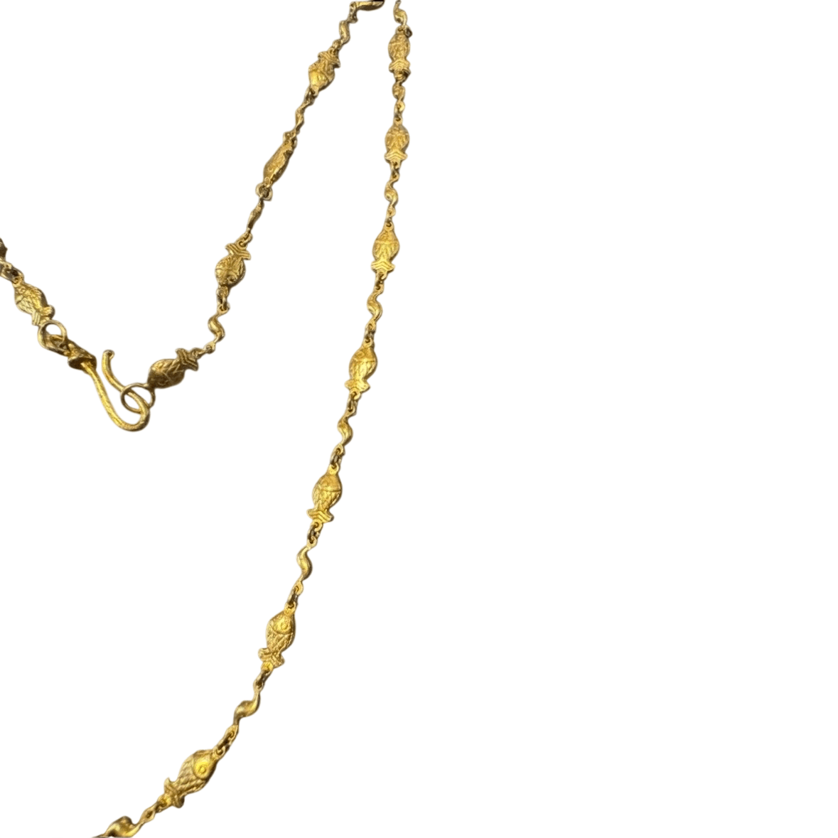 Gold Brass Fish Bone Pendant on Fish Necklace Necklace Eyup Gunduz