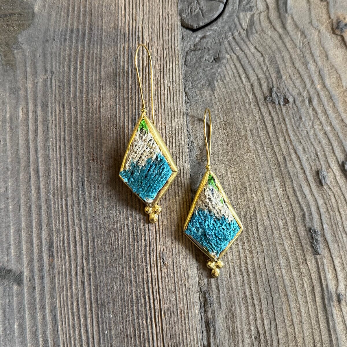 Hand Crafted Ottoman Vintage Textile Earrings - Coffin Diamond New Jewelry Eyup Gunduz A