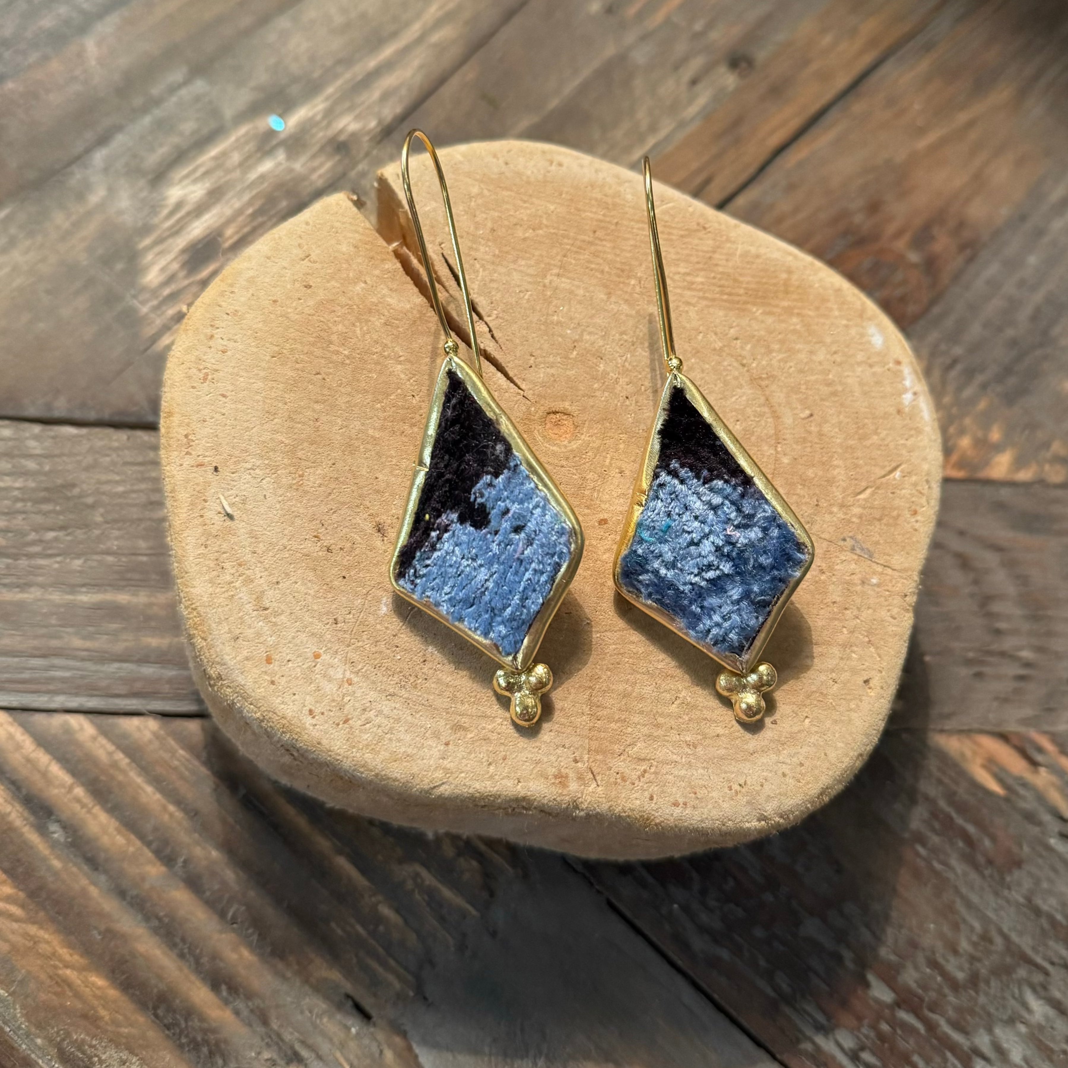 Hand Crafted Ottoman Vintage Textile Earrings - Coffin Diamond New Jewelry Eyup Gunduz A