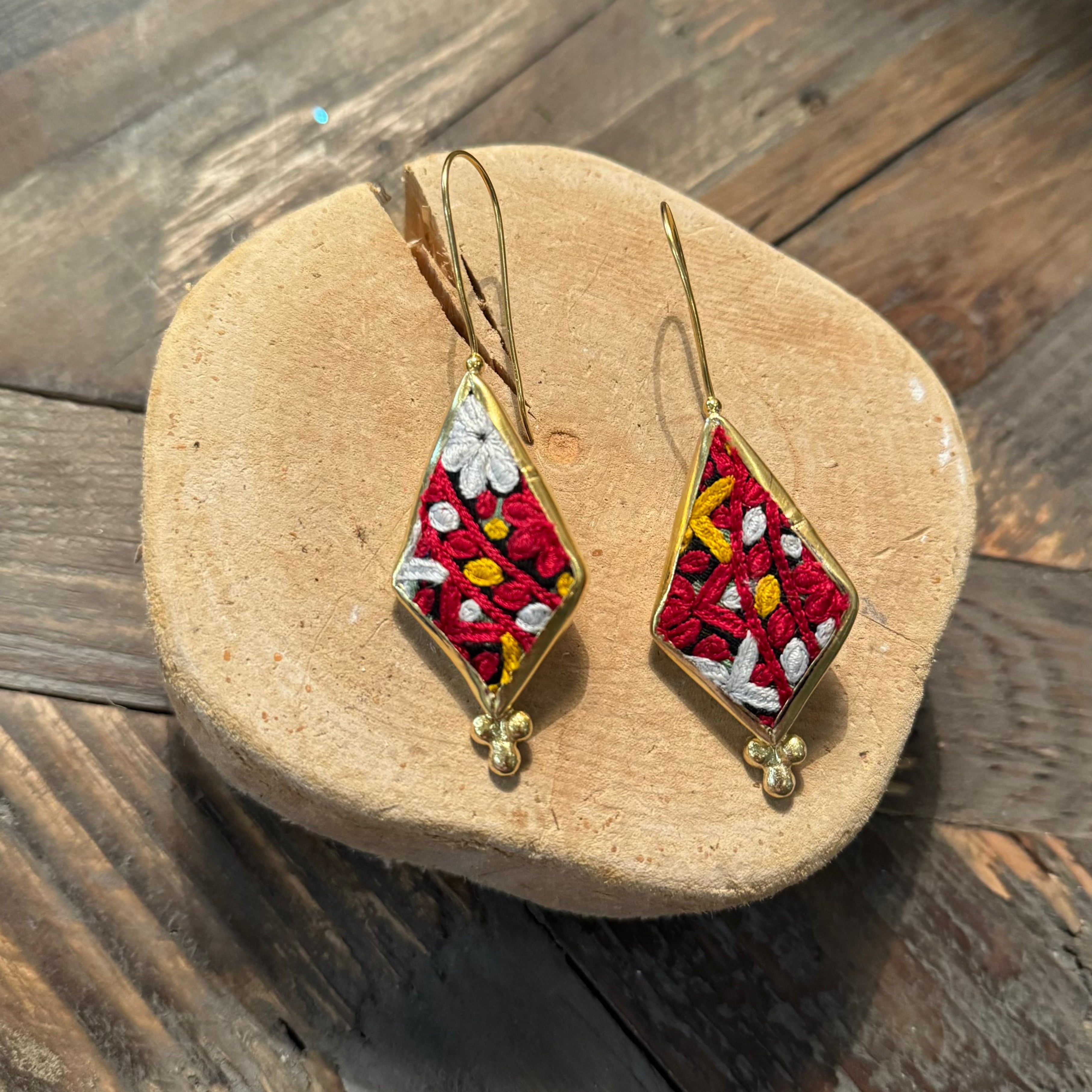 Hand Crafted Ottoman Vintage Textile Earrings - Coffin Diamond New Jewelry Eyup Gunduz B