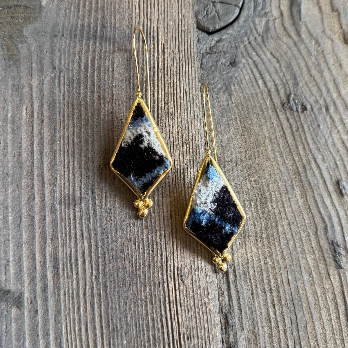 Hand Crafted Ottoman Vintage Textile Earrings - Coffin Diamond New Jewelry Eyup Gunduz B