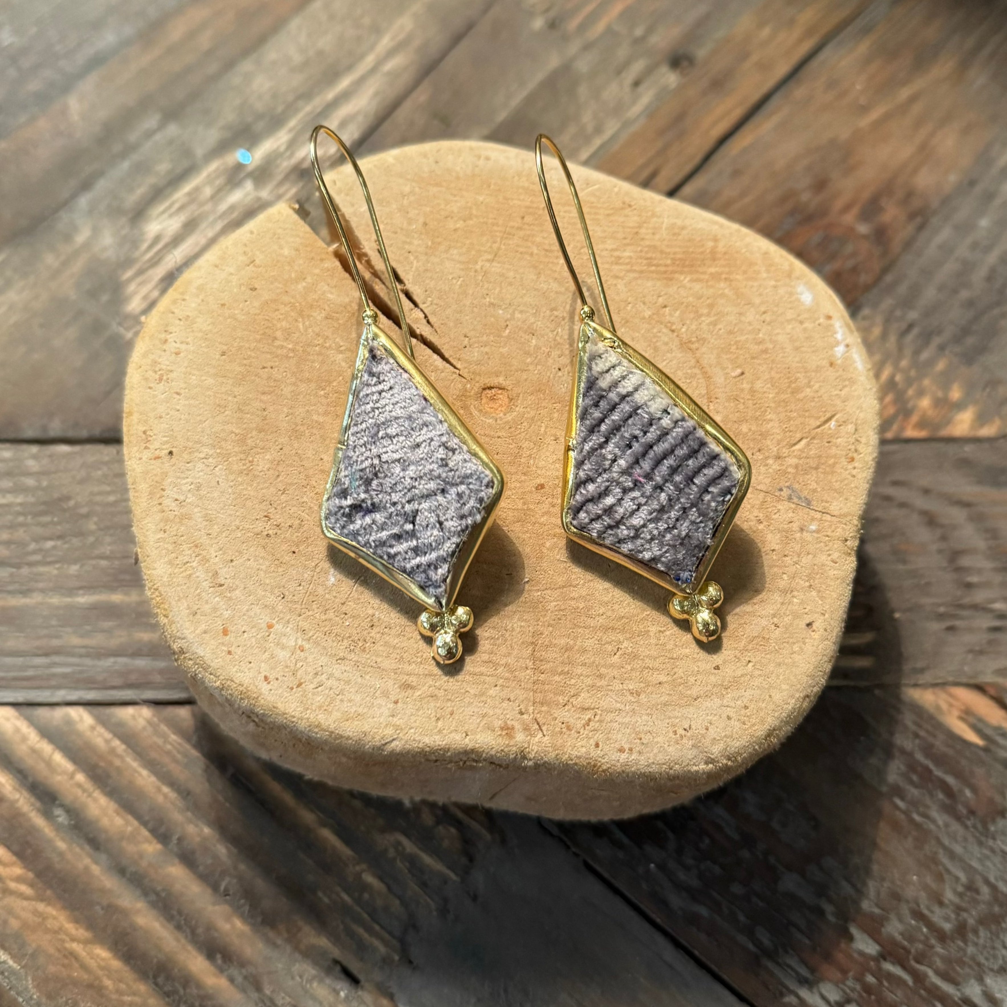 Hand Crafted Ottoman Vintage Textile Earrings - Coffin Diamond New Jewelry Eyup Gunduz C