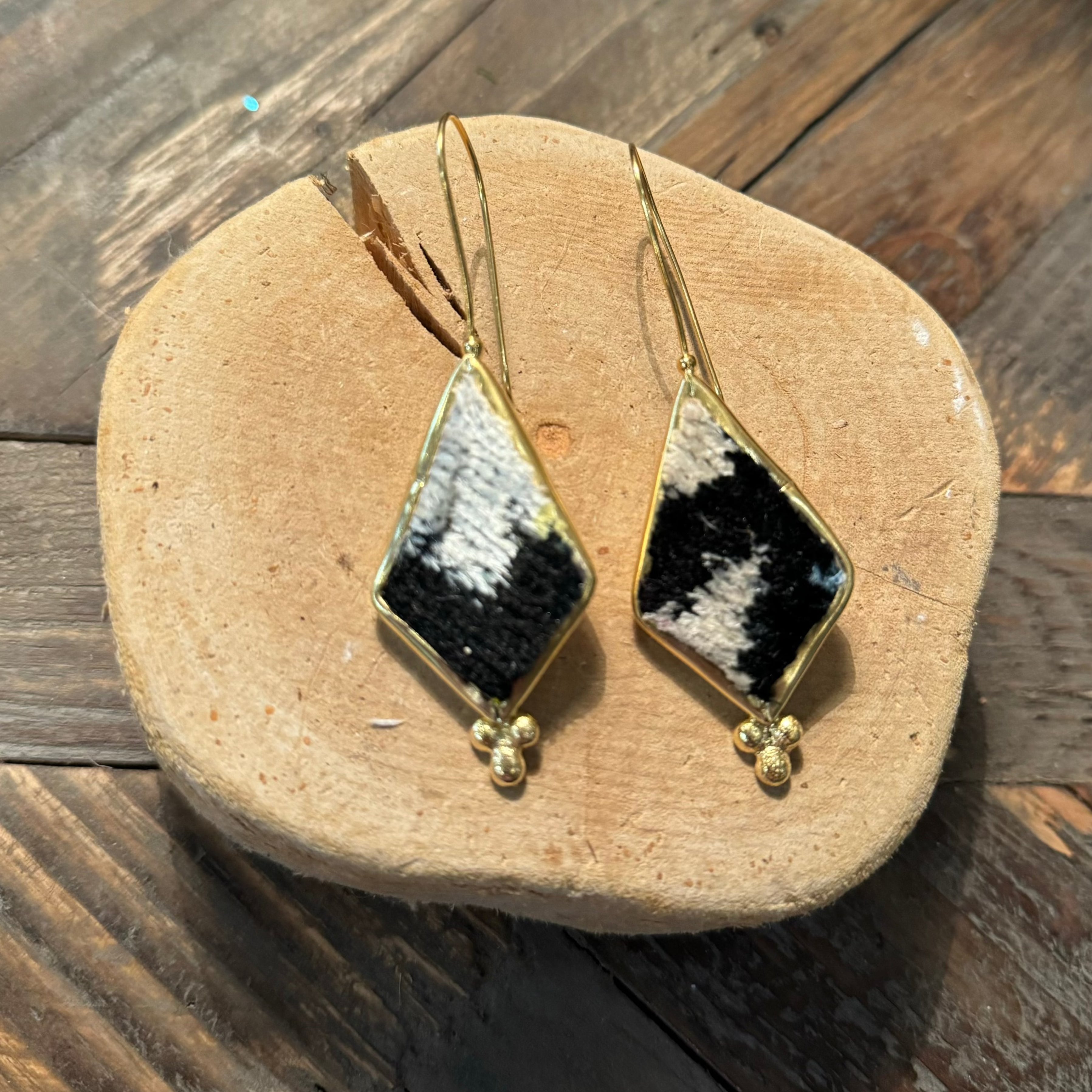 Hand Crafted Ottoman Vintage Textile Earrings - Coffin Diamond New Jewelry Eyup Gunduz D