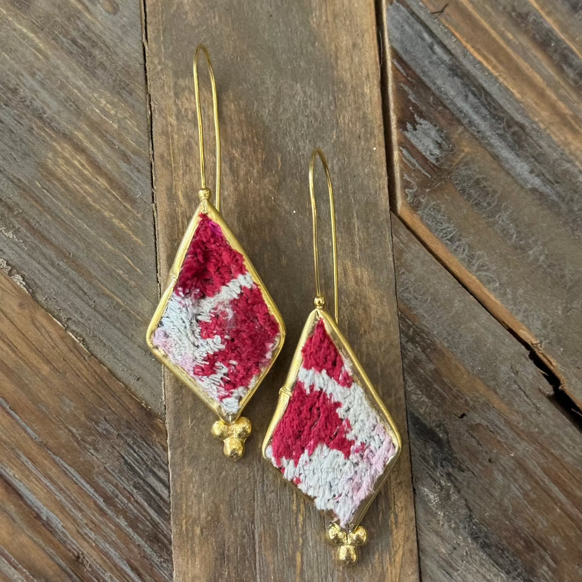 Hand Crafted Ottoman Vintage Textile Earrings - Coffin Diamond New Jewelry Eyup Gunduz E 