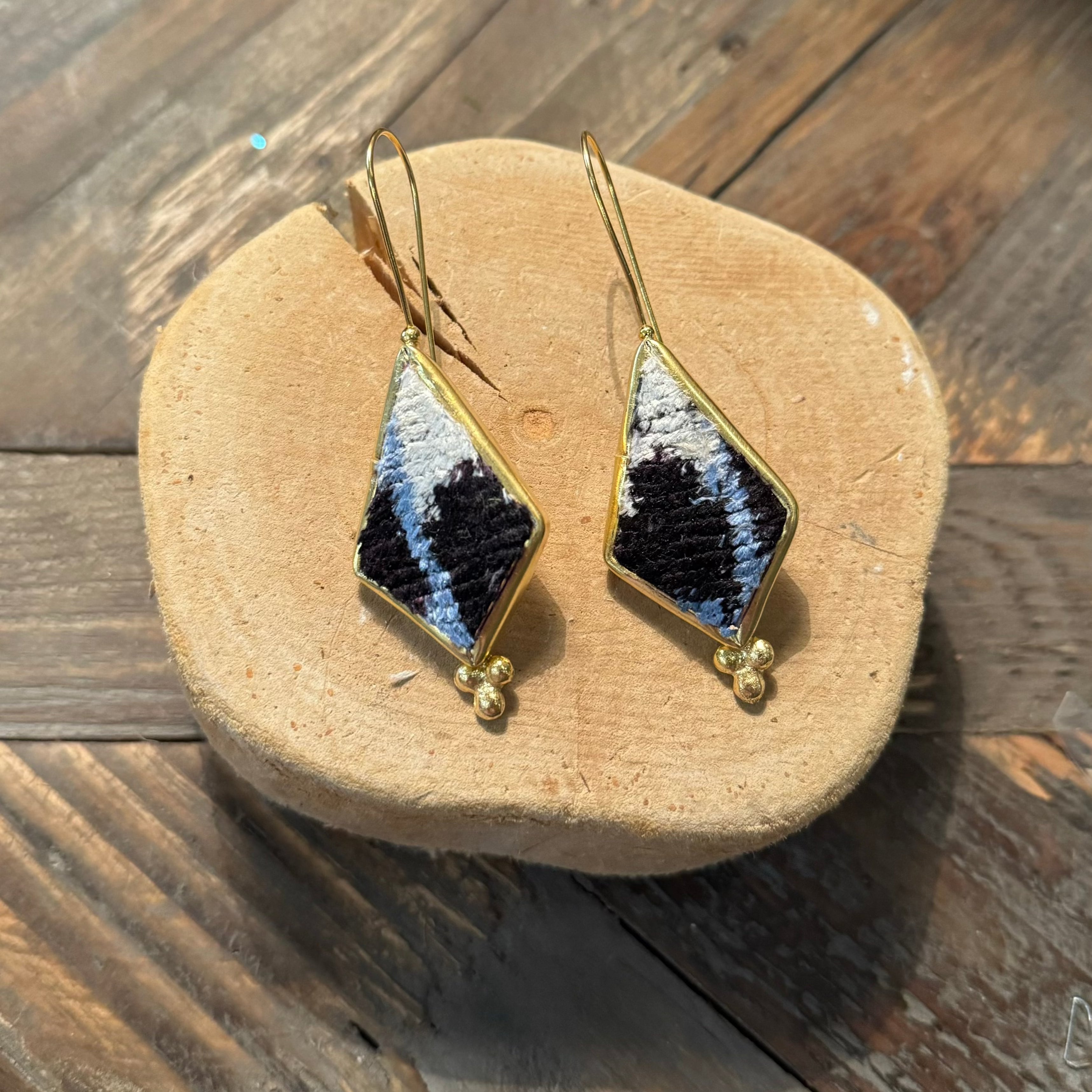 Hand Crafted Ottoman Vintage Textile Earrings - Coffin Diamond New Jewelry Eyup Gunduz E