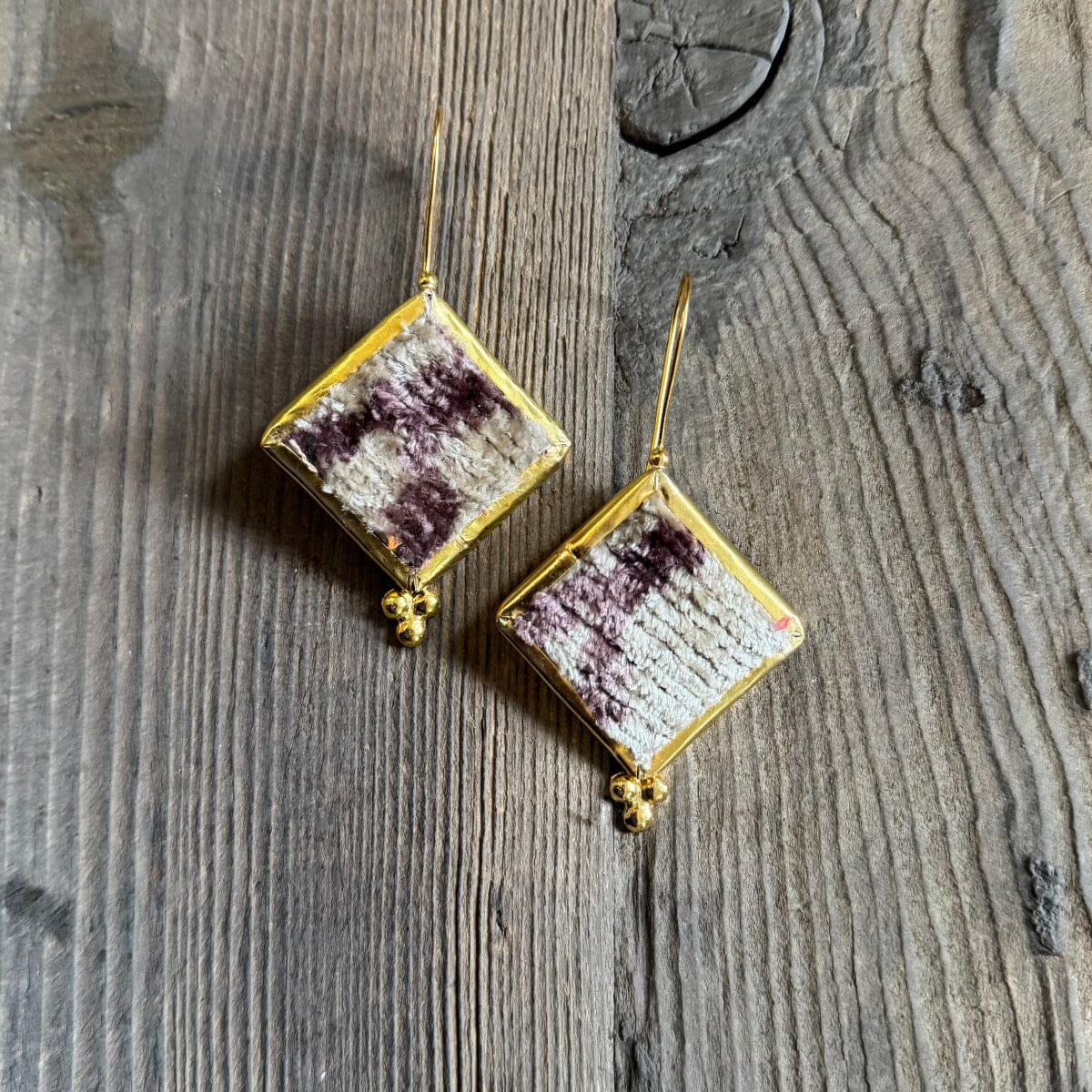 Hand Crafted Ottoman Vintage Textile Earrings - Diamond New Jewelry Eyup Gunduz B