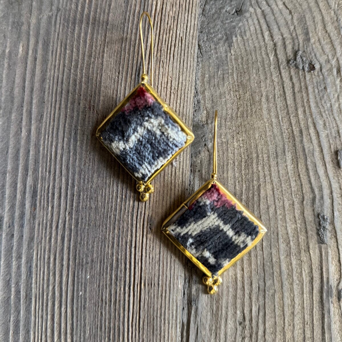 Hand Crafted Ottoman Vintage Textile Earrings - Diamond New Jewelry Eyup Gunduz C