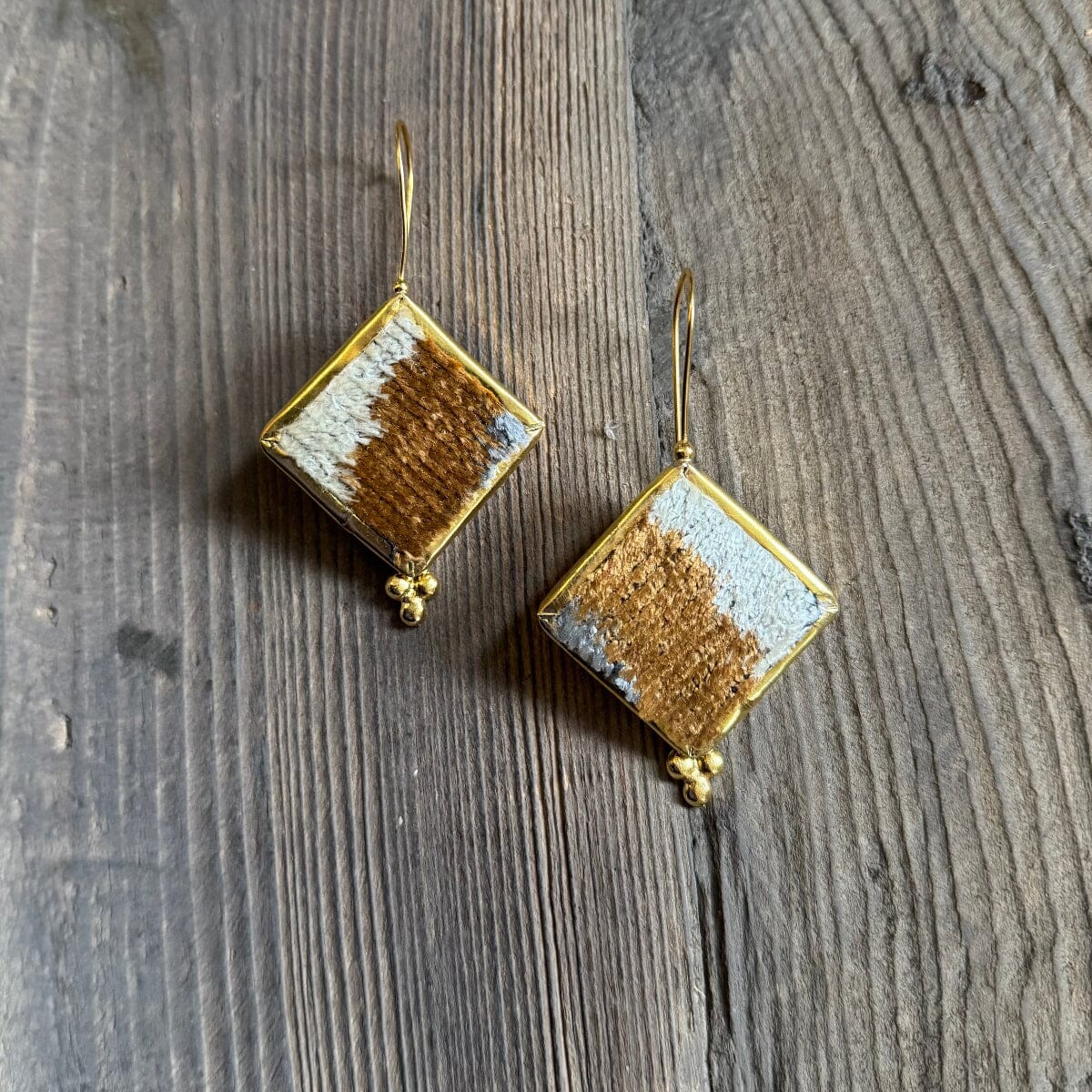 Hand Crafted Ottoman Vintage Textile Earrings - Diamond New Jewelry Eyup Gunduz D