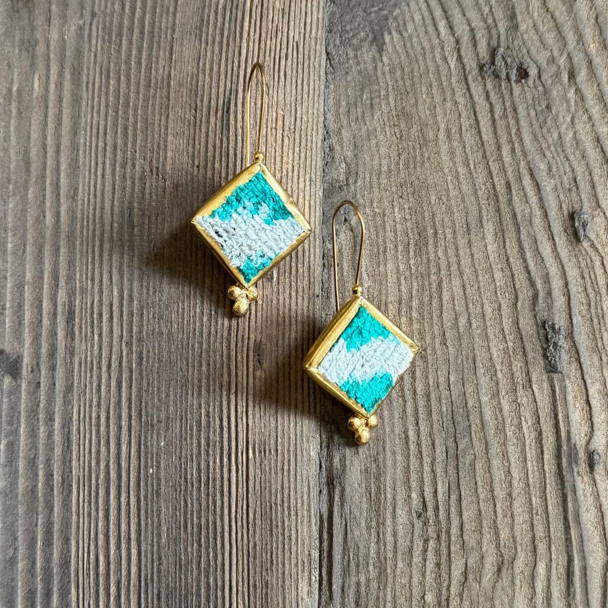 Hand Crafted Ottoman Vintage Textile Earrings - Diamond New Jewelry Eyup Gunduz G