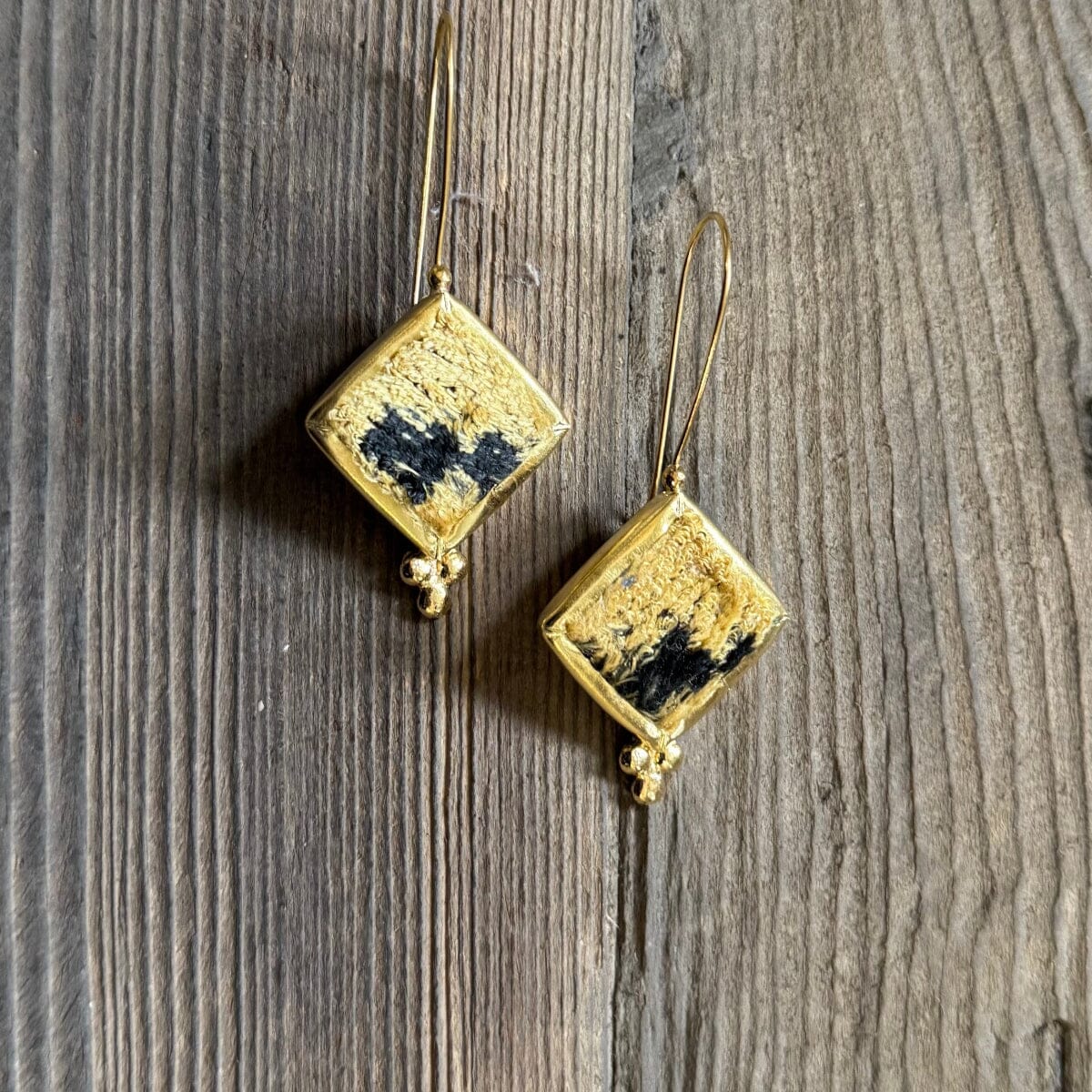 Hand Crafted Ottoman Vintage Textile Earrings - Diamond New Jewelry Eyup Gunduz J