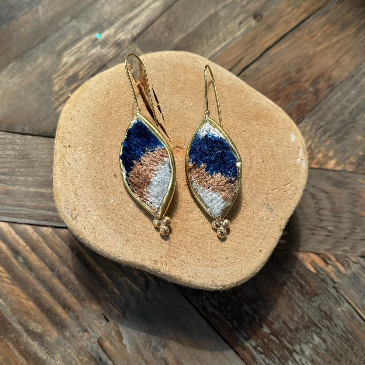 Hand Crafted Ottoman Vintage Textile Earrings - Oval Diamond New Jewelry Eyup Gunduz A