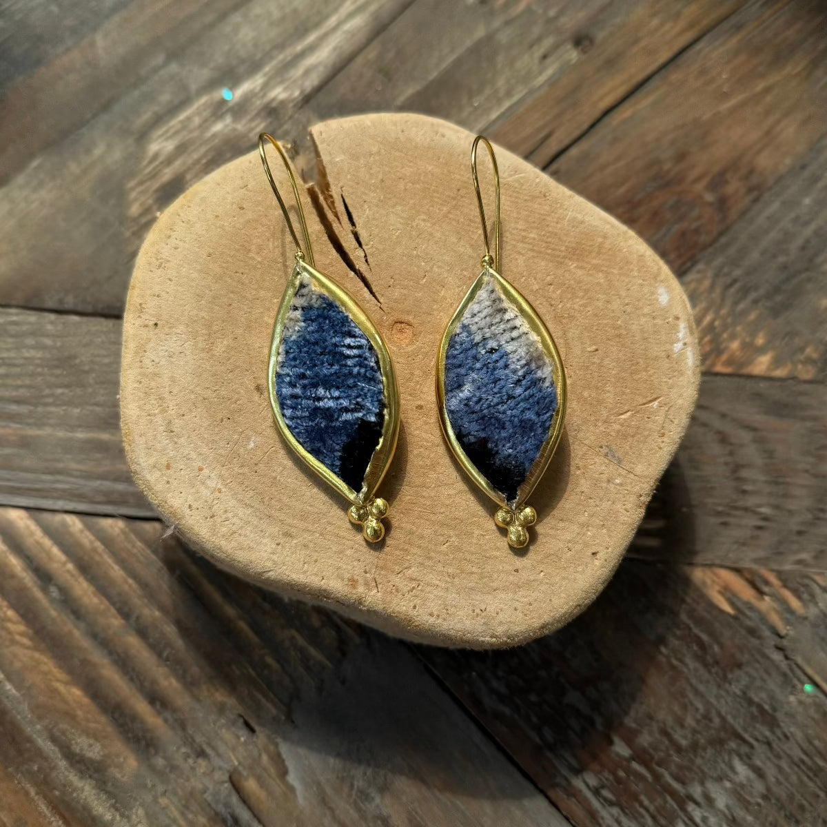 Hand Crafted Ottoman Vintage Textile Earrings - Oval Diamond New Jewelry Eyup Gunduz B