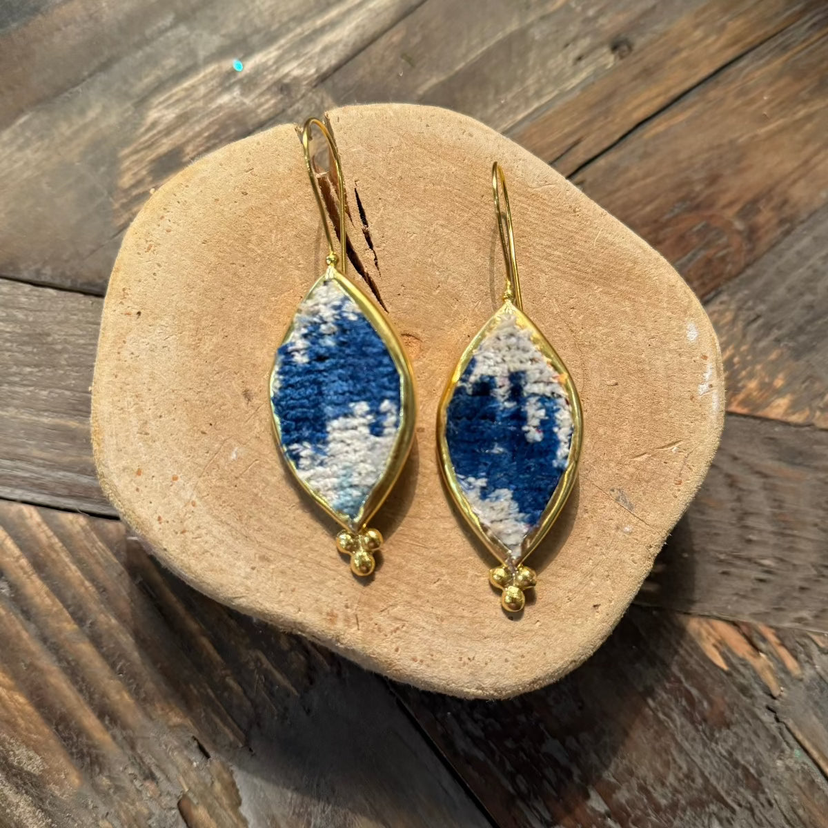 Hand Crafted Ottoman Vintage Textile Earrings - Oval Diamond New Jewelry Eyup Gunduz C