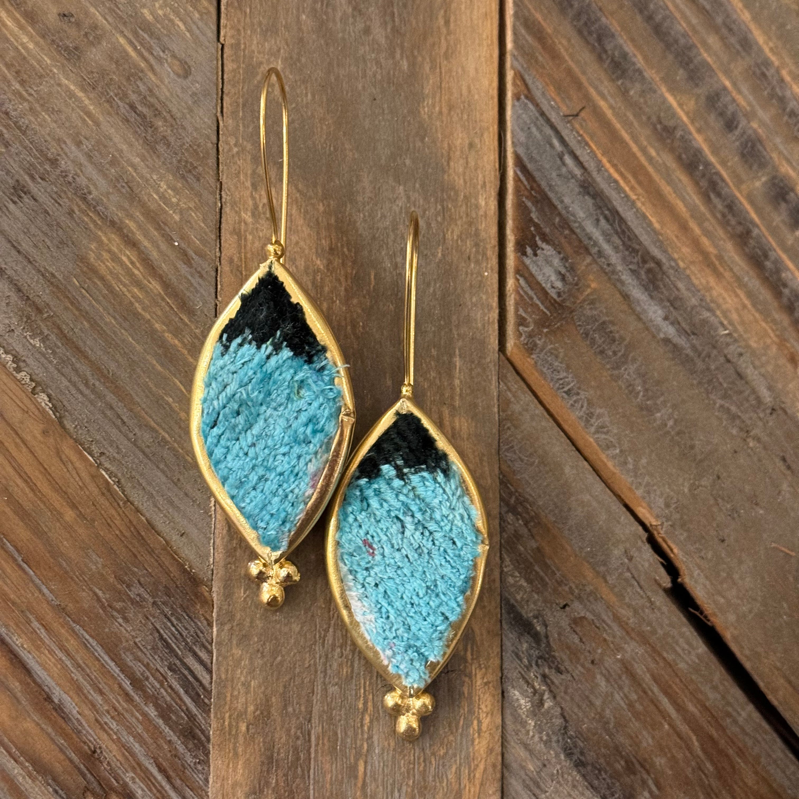 Hand Crafted Ottoman Vintage Textile Earrings - Oval Diamond New Jewelry Eyup Gunduz D