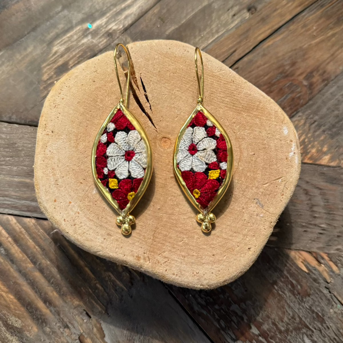 Hand Crafted Ottoman Vintage Textile Earrings - Oval Diamond New Jewelry Eyup Gunduz F