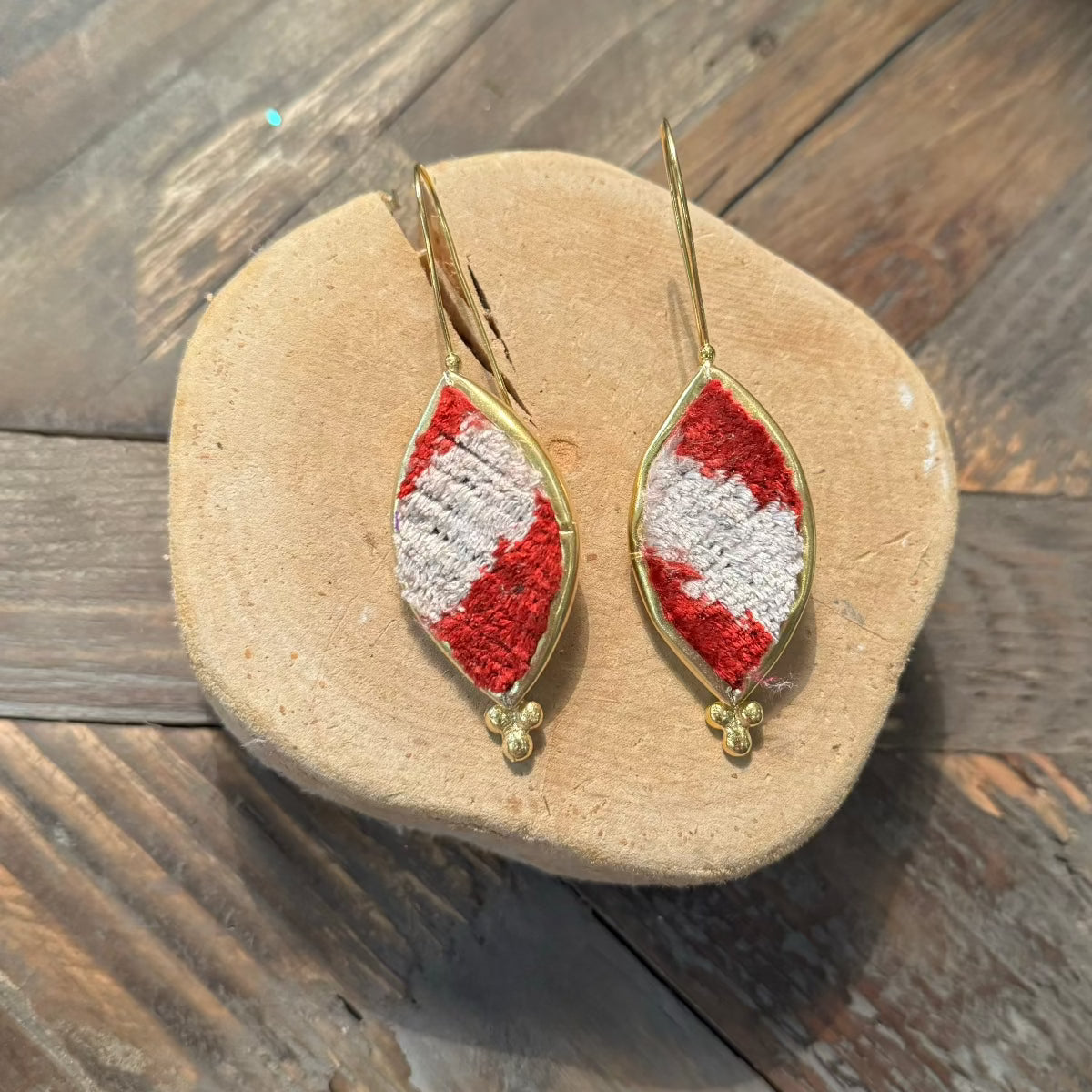 Hand Crafted Ottoman Vintage Textile Earrings - Oval Diamond New Jewelry Eyup Gunduz G