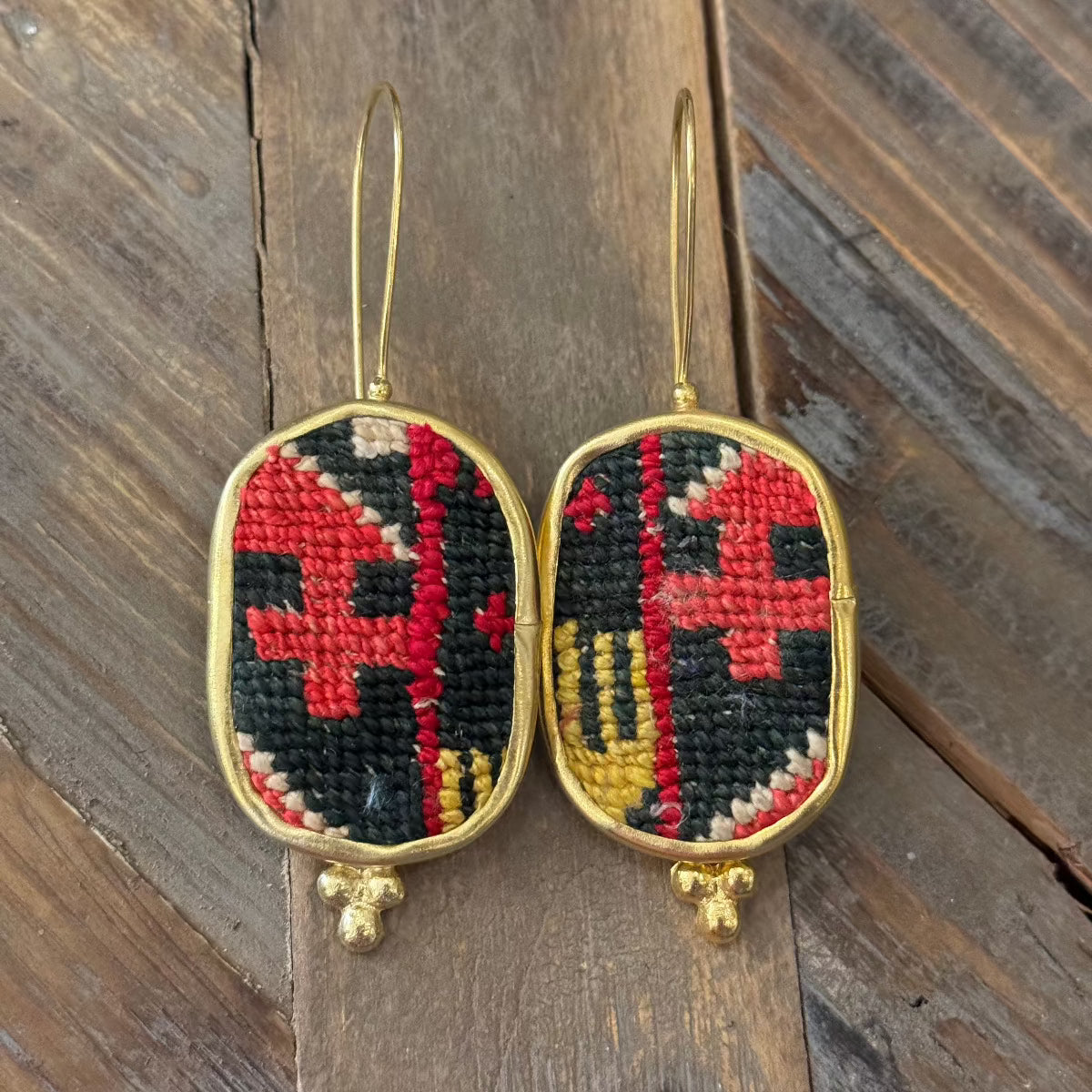 Hand Crafted Ottoman Vintage Textile Earrings - Oval New Jewelry Eyup Gunduz C 