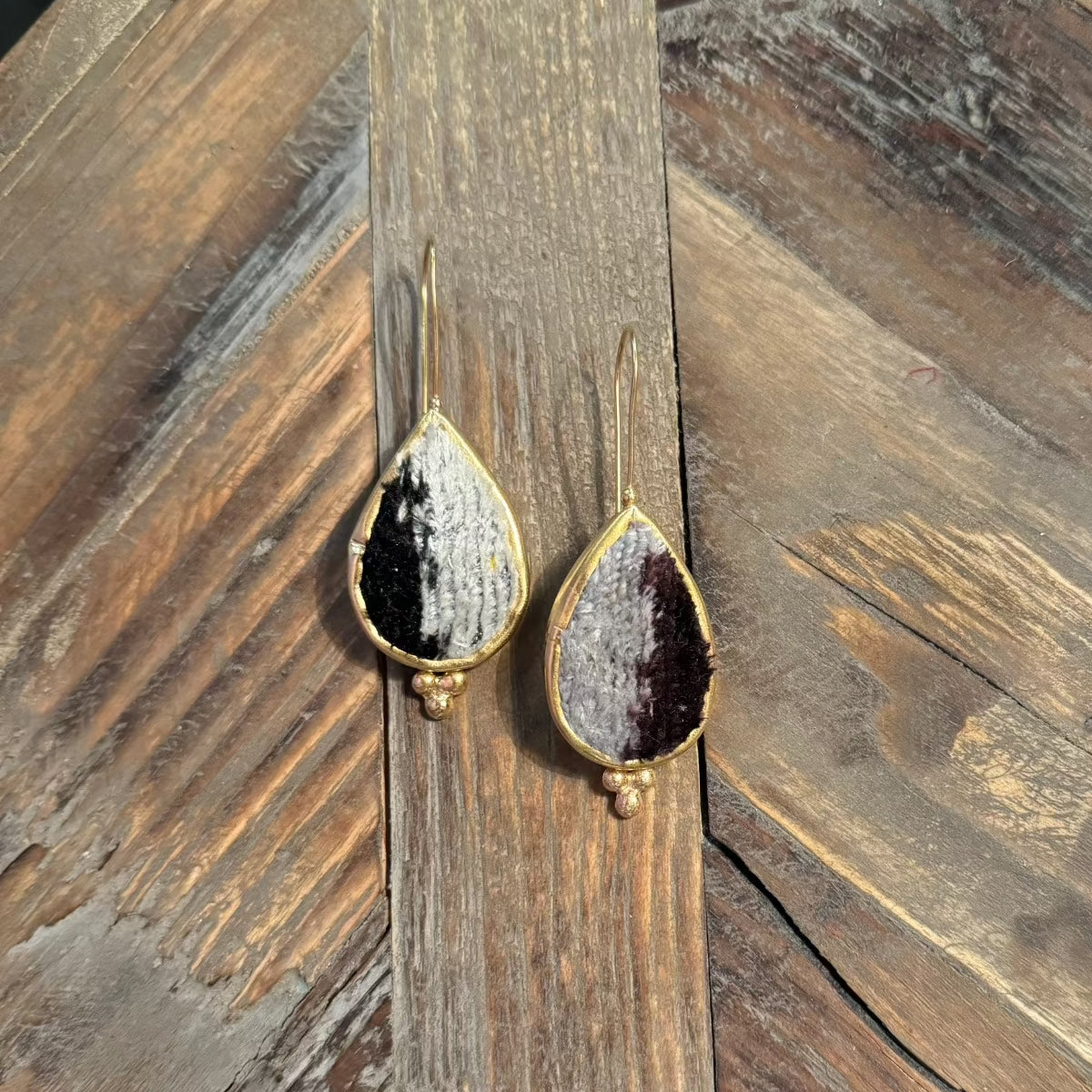 Hand Crafted Ottoman Vintage Textile Earrings - Pear New Jewelry Eyup Gunduz D