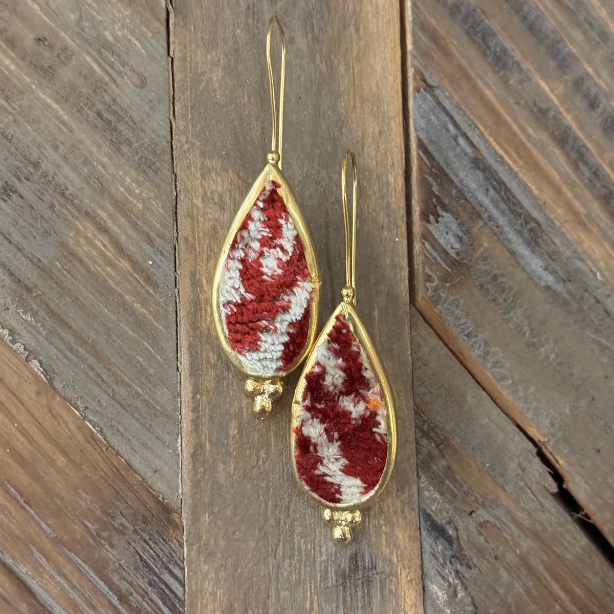 Hand Crafted Ottoman Vintage Textile Earrings - Pear New Jewelry Eyup Gunduz D 