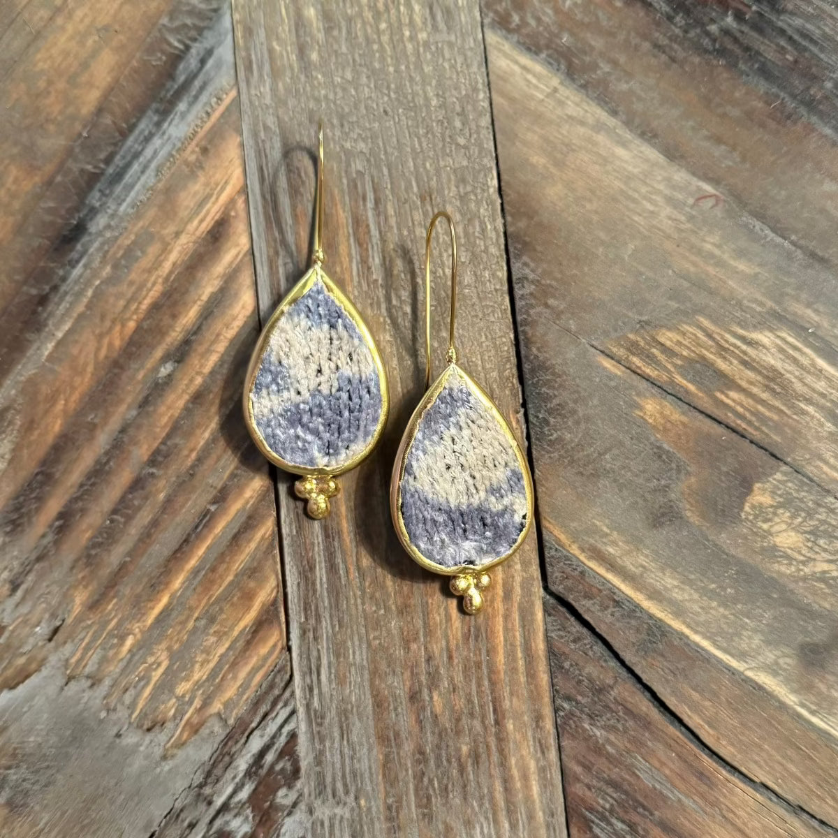Hand Crafted Ottoman Vintage Textile Earrings - Pear New Jewelry Eyup Gunduz E