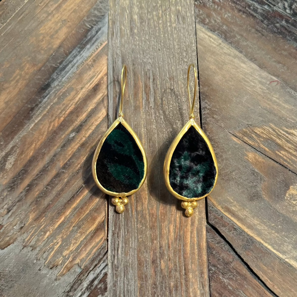 Hand Crafted Ottoman Vintage Textile Earrings - Pear New Jewelry Eyup Gunduz F