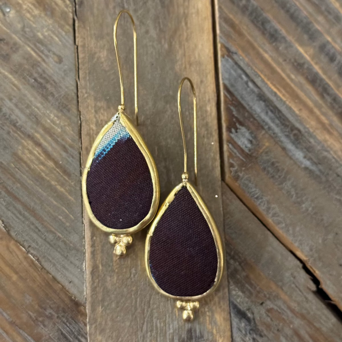 Hand Crafted Ottoman Vintage Textile Earrings - Pear New Jewelry Eyup Gunduz J