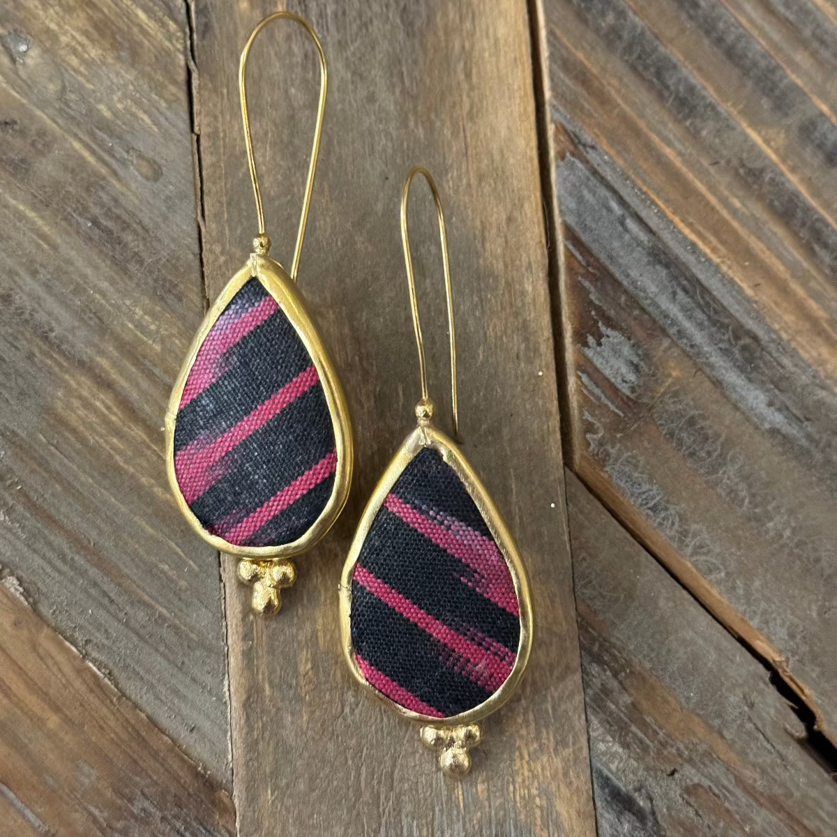 Hand Crafted Ottoman Vintage Textile Earrings - Pear New Jewelry Eyup Gunduz L