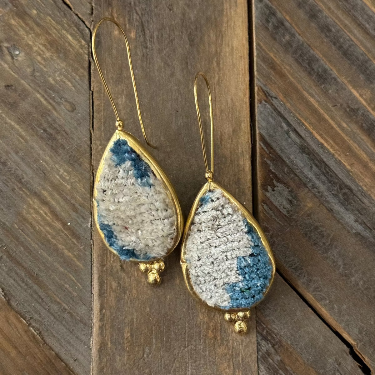 Hand Crafted Ottoman Vintage Textile Earrings - Pear New Jewelry Eyup Gunduz M