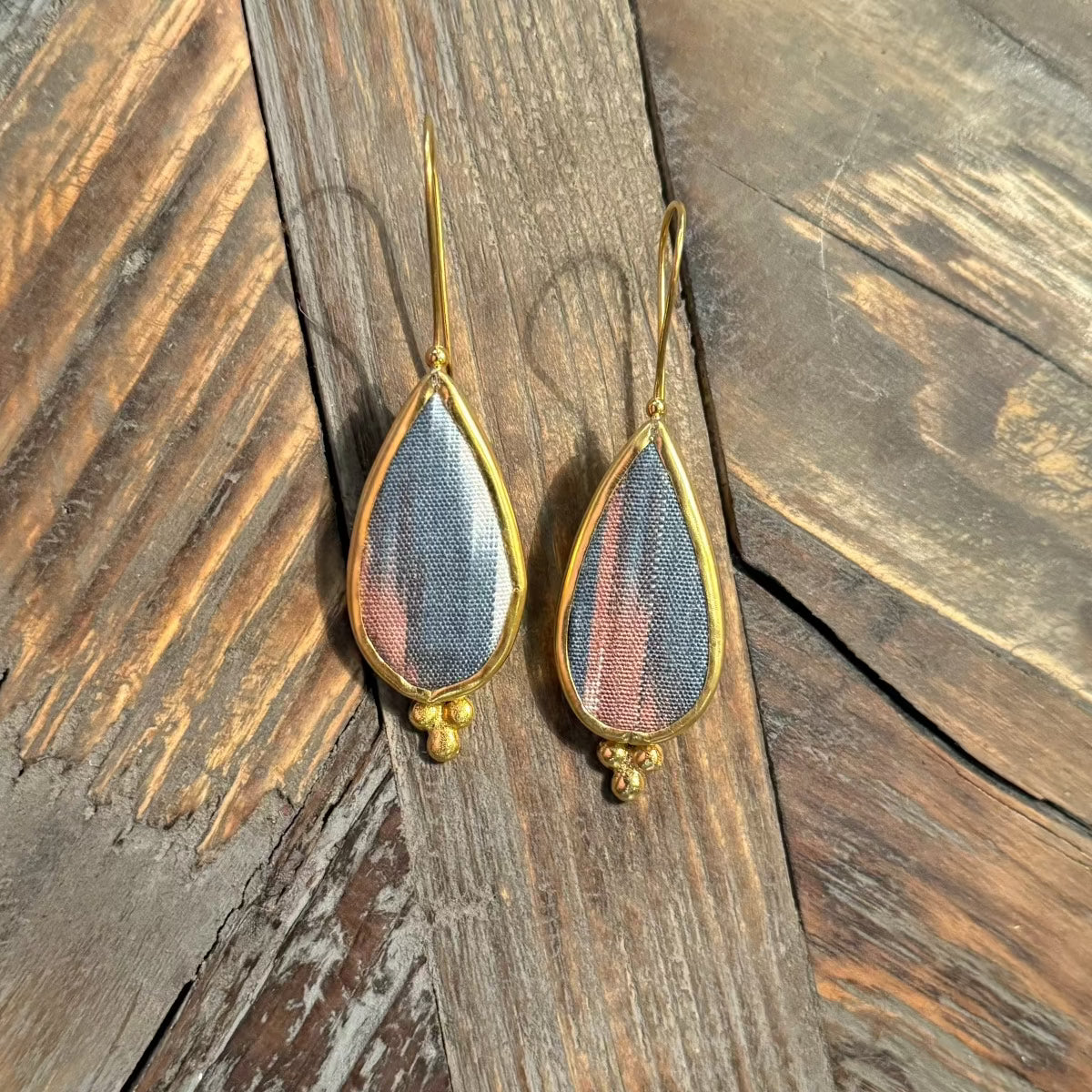 Hand Crafted Ottoman Vintage Textile Earrings - Pear New Jewelry Eyup Gunduz N