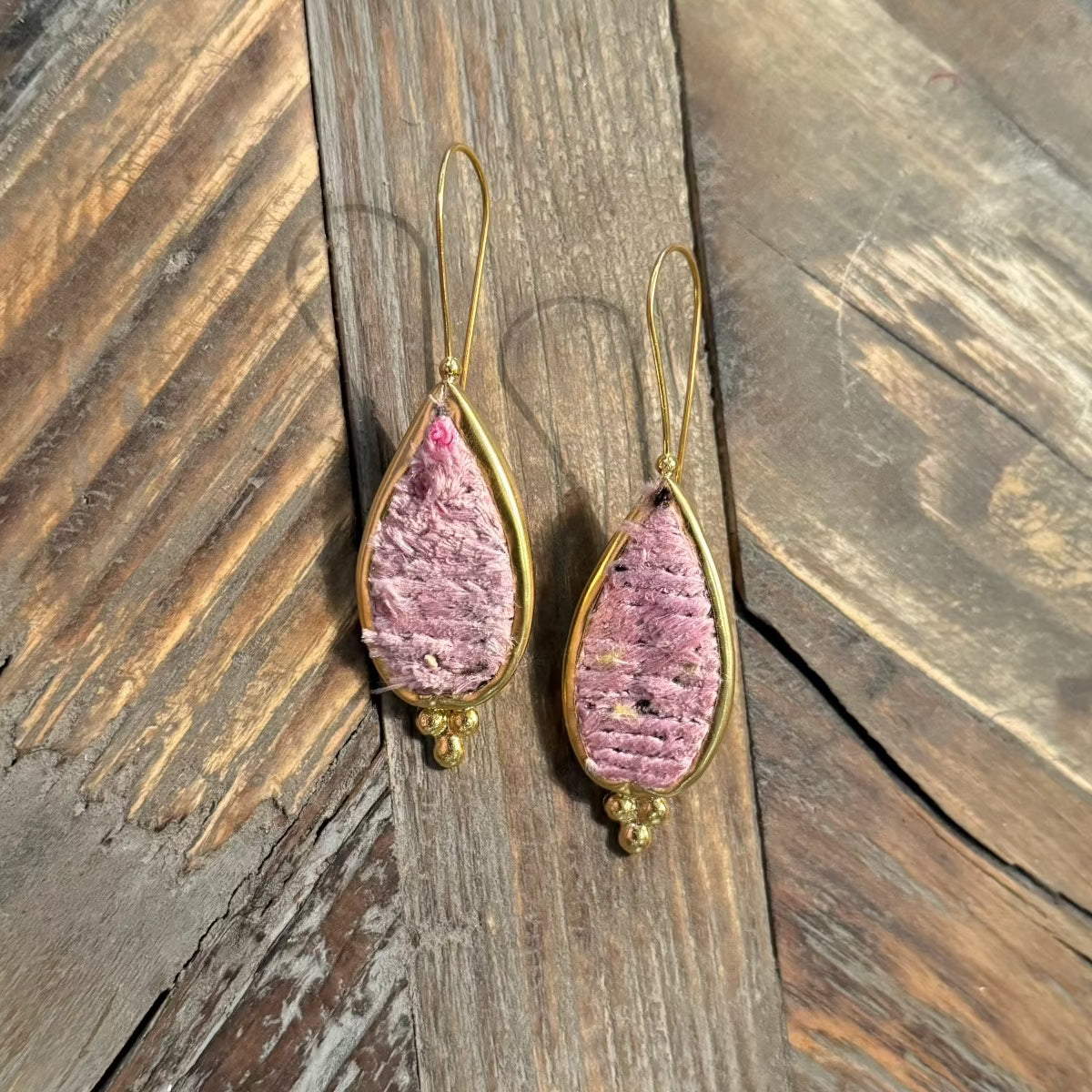 Hand Crafted Ottoman Vintage Textile Earrings - Pear New Jewelry Eyup Gunduz O