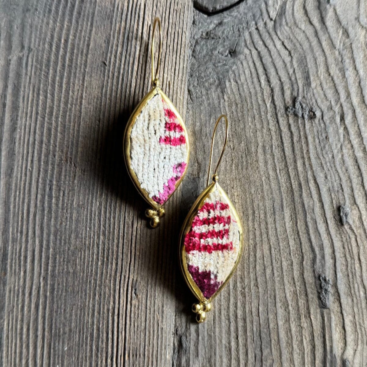 Hand Crafted Ottoman Vintage Textile Earrings - Pointed Oval New Jewelry Eyup Gunduz A