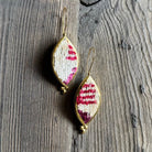 Hand Crafted Ottoman Vintage Textile Earrings - Pointed Oval New Jewelry Eyup Gunduz A