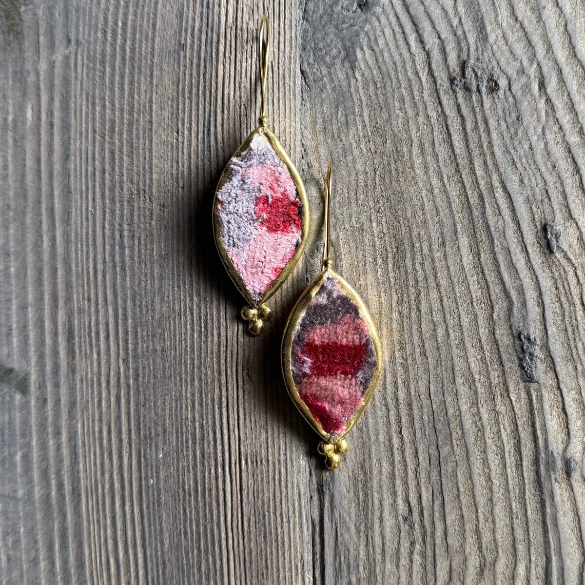 Hand Crafted Ottoman Vintage Textile Earrings - Pointed Oval New Jewelry Eyup Gunduz B