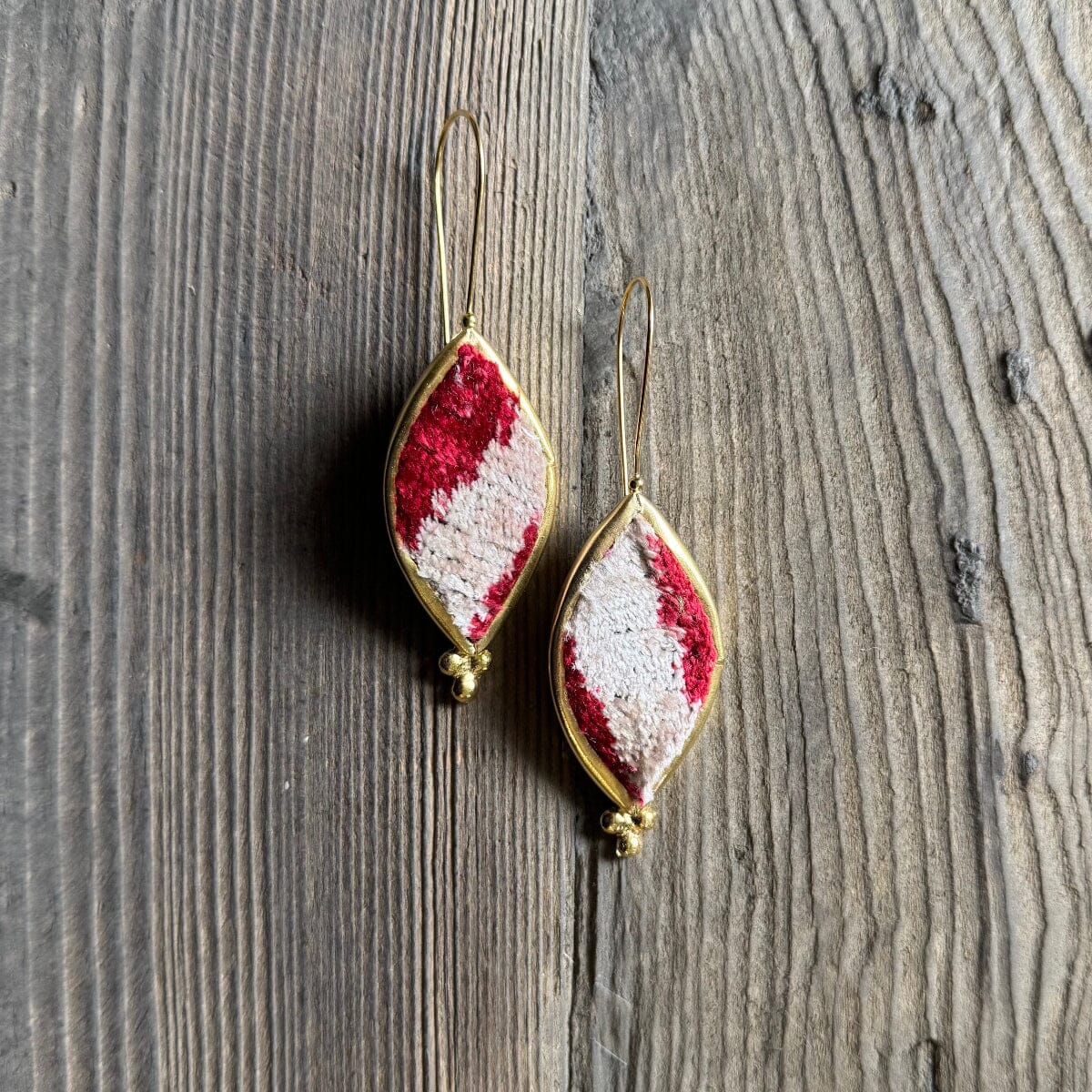 Hand Crafted Ottoman Vintage Textile Earrings - Pointed Oval New Jewelry Eyup Gunduz D