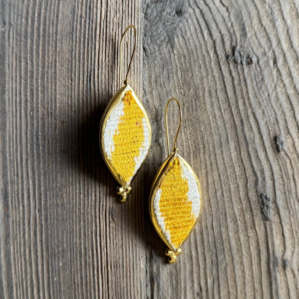 Hand Crafted Ottoman Vintage Textile Earrings - Pointed Oval New Jewelry Eyup Gunduz G